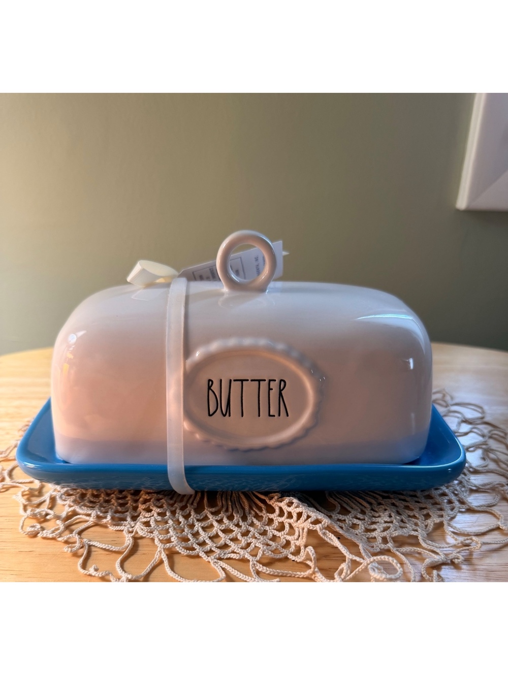 Rae Dunn Artisan Collection Butter Dish by Magenta - Blue and White Ceramic